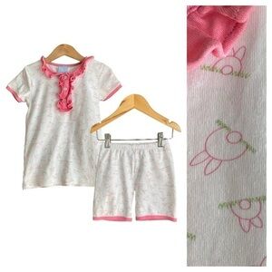 Bella Bliss Pink White Bunny Print Ruffle Pajama Set